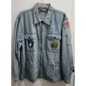 VTG Duke Haband USA Army Jungle Patch Flannel Lined Denim Full Zip Jacket Size M